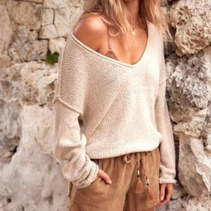 New Aerie Oversized Drop Shoulder Sweater Tan
